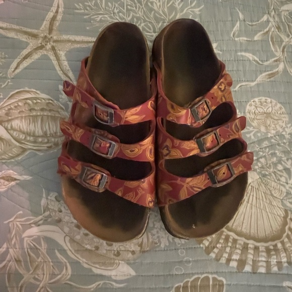 Birkenstock / Papillio / L5 open footprint Shoes - Birkenstock Brown and Red Sandals with Cork Footbed and Adjustable Straps